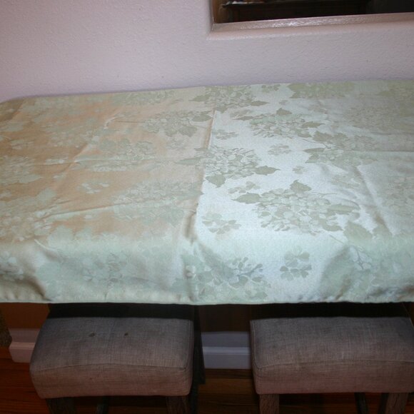 Pale Green Jacquard Floral Embossed 52” x 70” Table Cloth B-239 - Picture 4 of 5